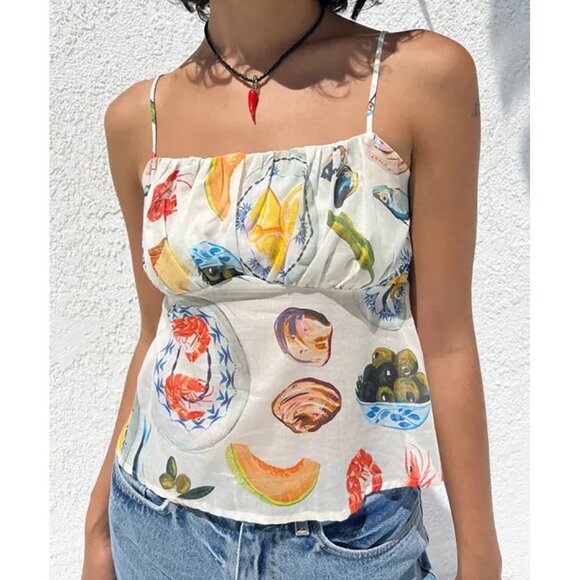 Lisa Says Gah Tapas Ivory Print Cleo Cami Tank Top Food Fruit Lemon Print XS - Picture 1 of 12